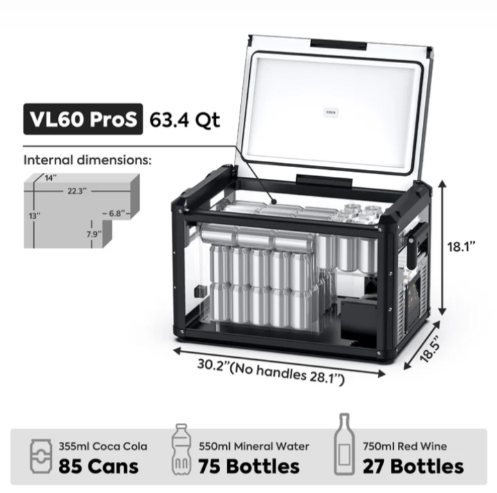 63.4QT VL60ProS Single Zone Portable Fridge Electric Cooler