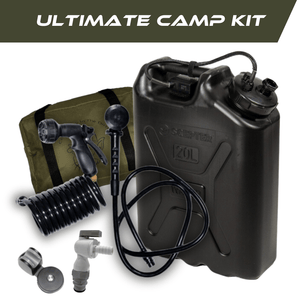 Ultimate Camp Kit with 20L Scepter can, sprayer, shower head, hose, and accessories for portable water use
